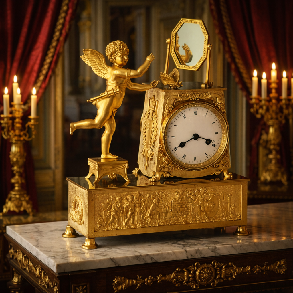 Empire vuurvergulde bronzen pendule