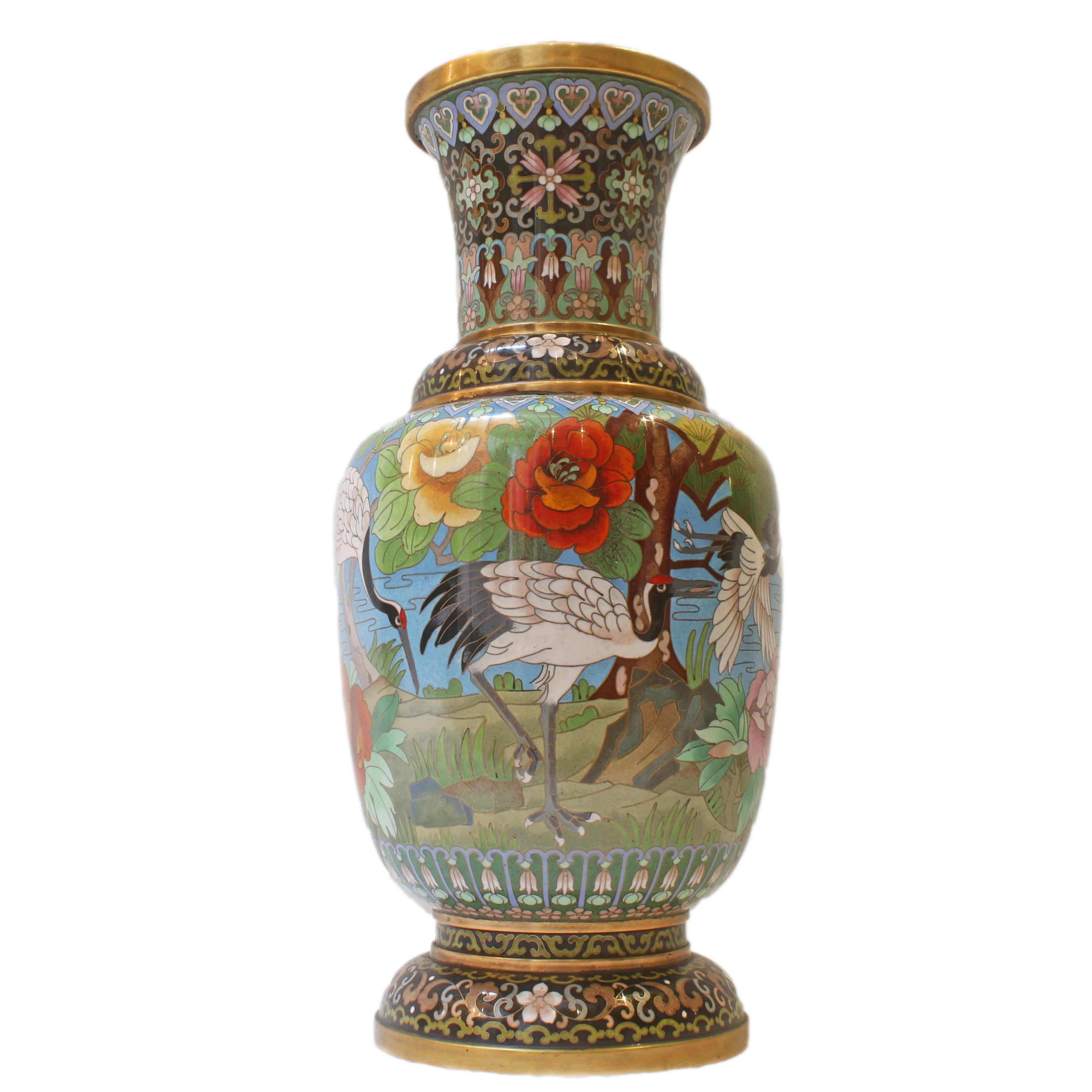 cloisonné vaas met kraanvogels