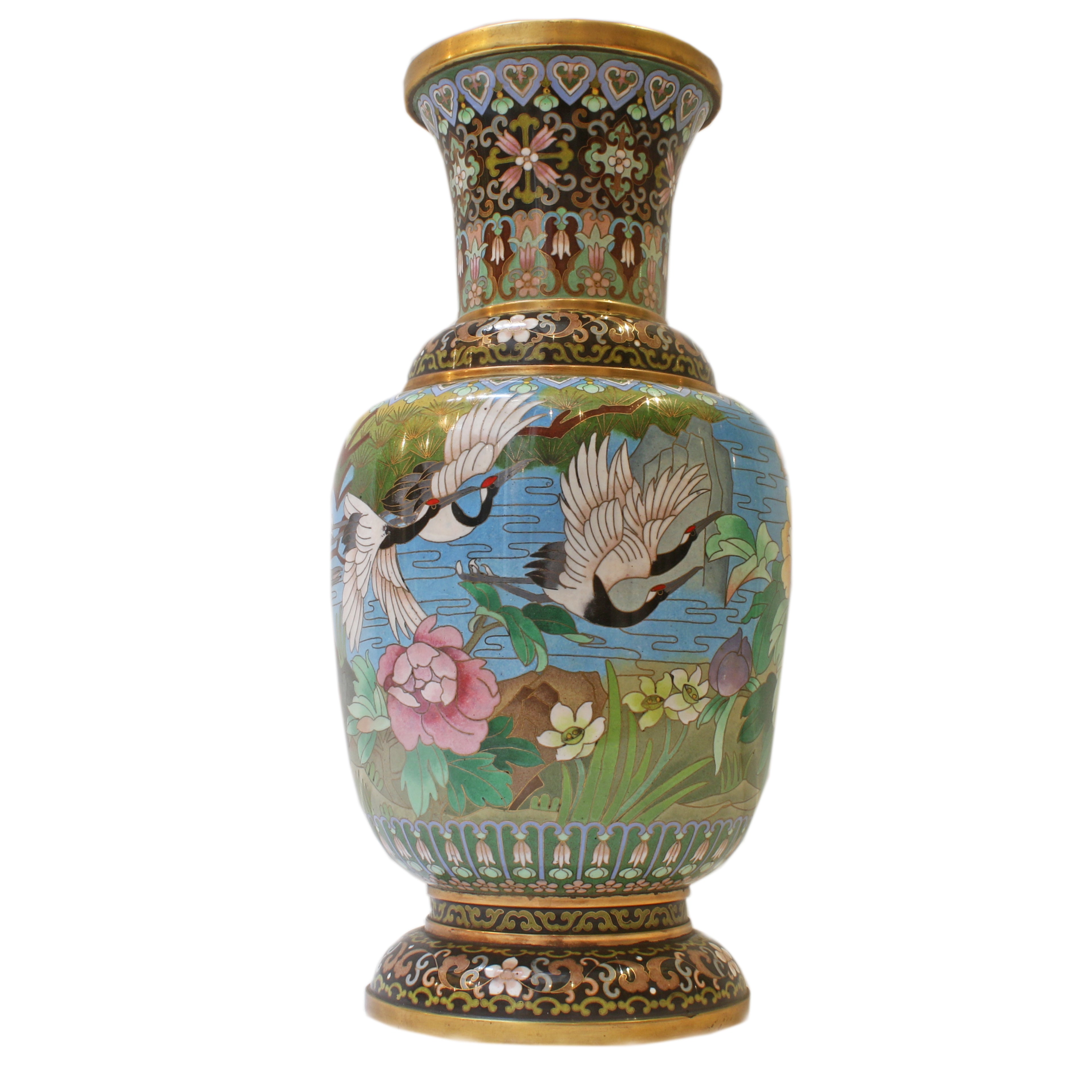 cloisonné vaas met kraanvogels