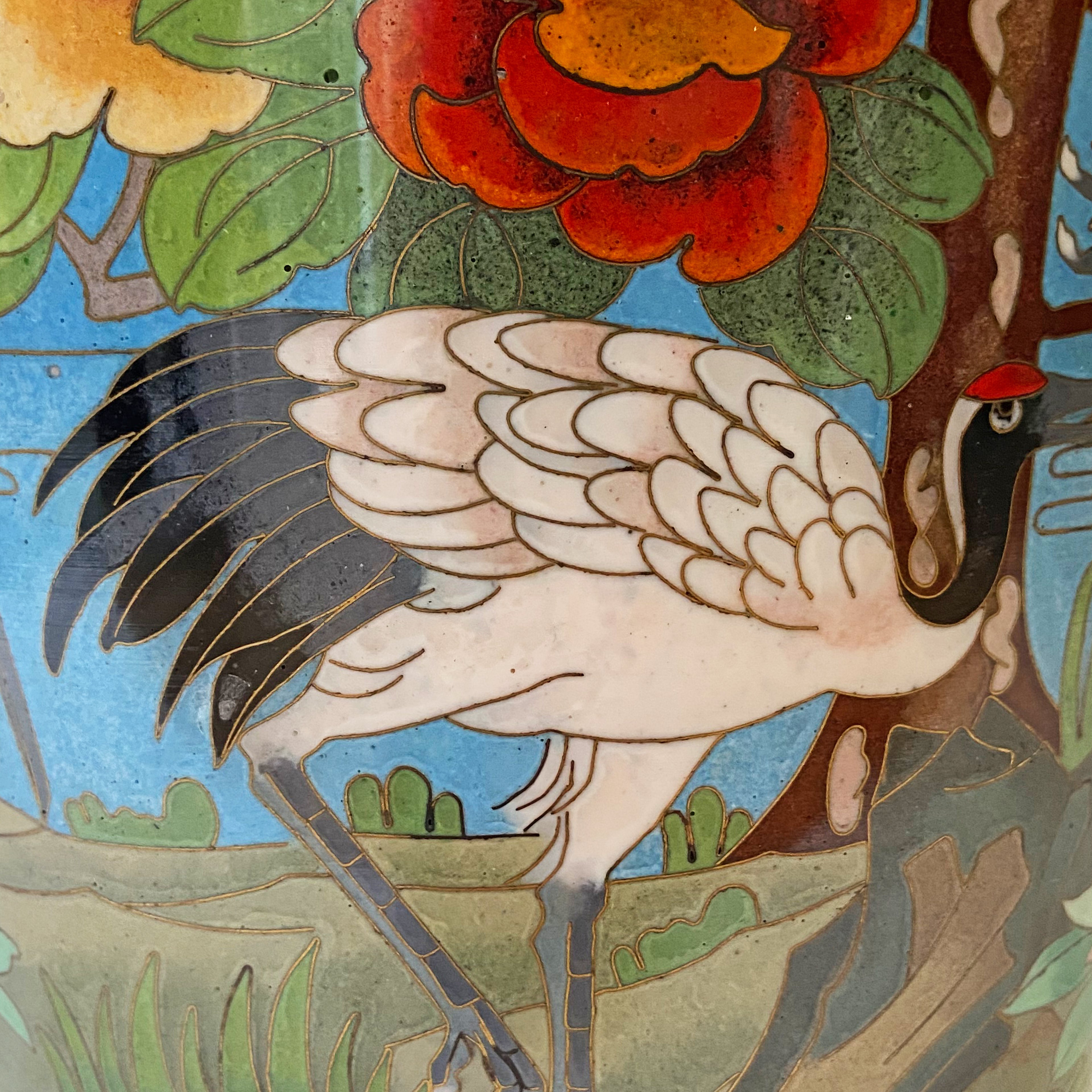 cloisonné vaas met kraanvogels