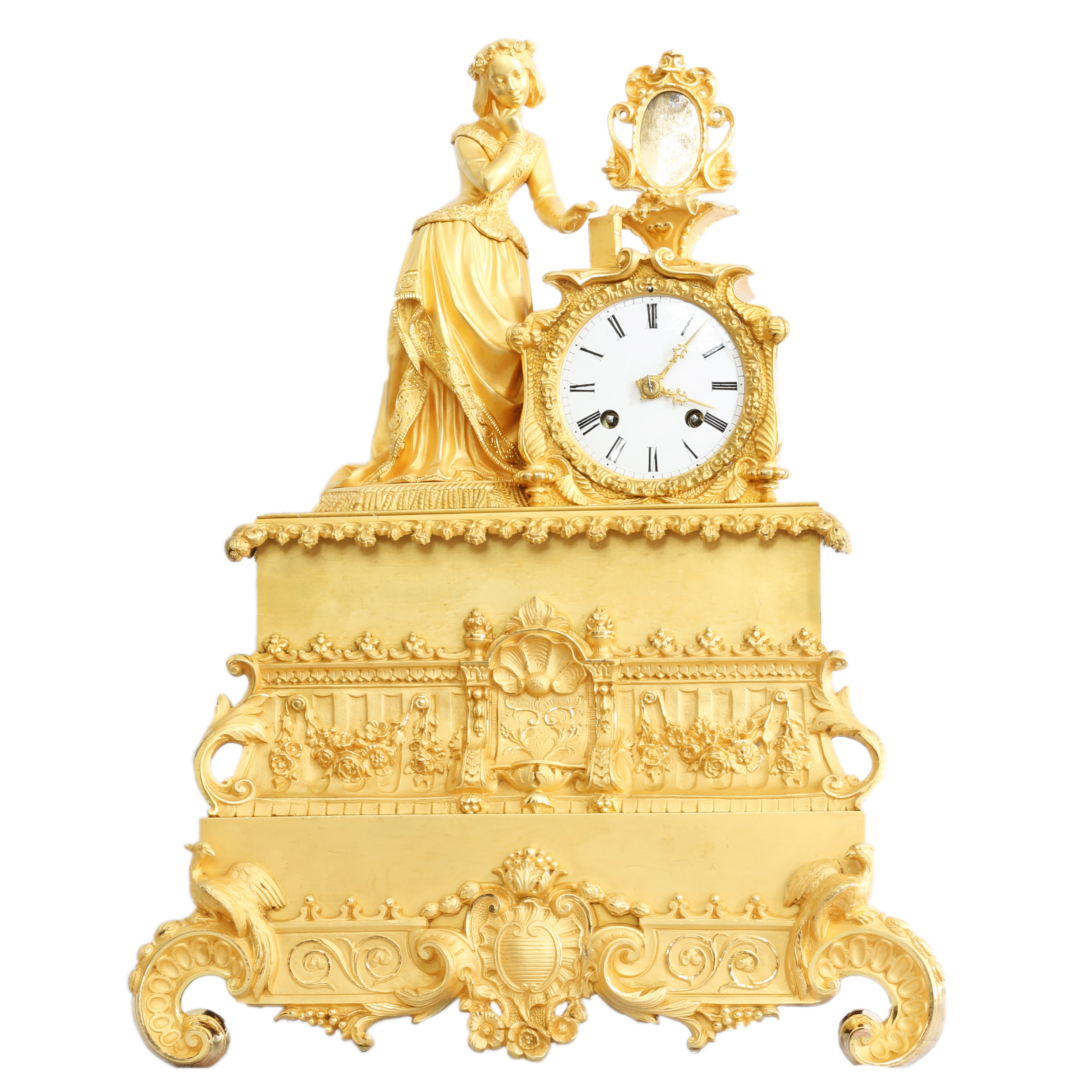 Bronzen pendule vrouw met spiegel