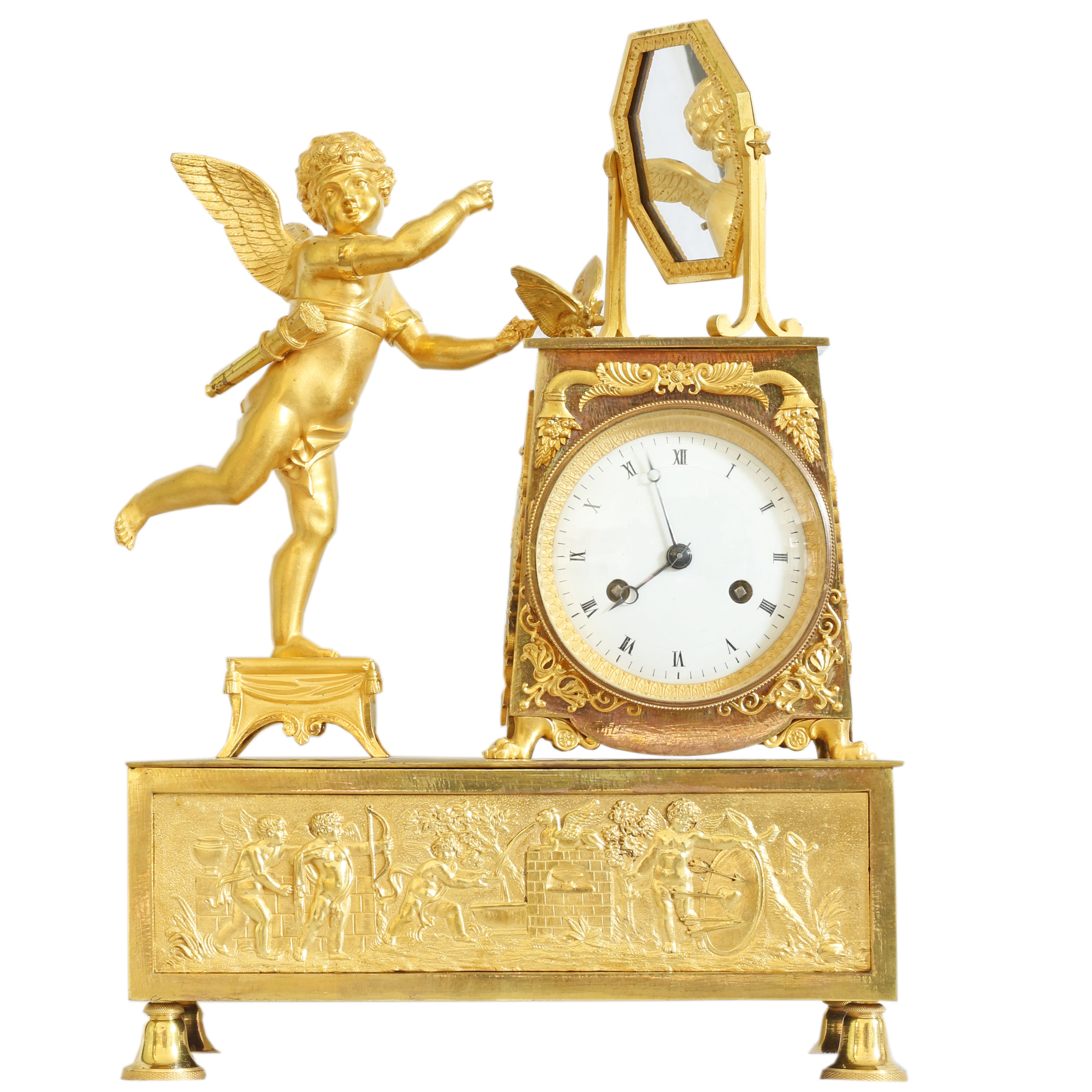 Empire vuurvergulde bronzen pendule